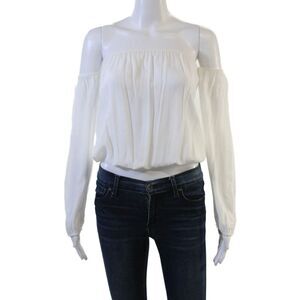 Melville Womens Bohemian Silk 3/4 Sleeve Blouse White Size S